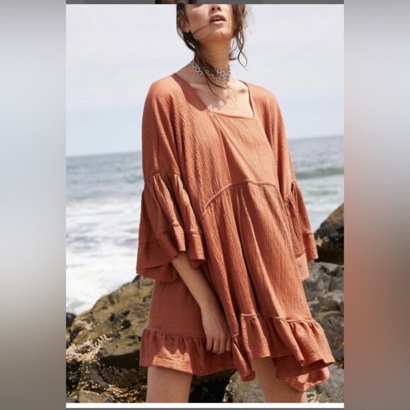 Free People Beach Yellow El Mar Mini Boho Summer Dress Size S - Picture 2 of 13